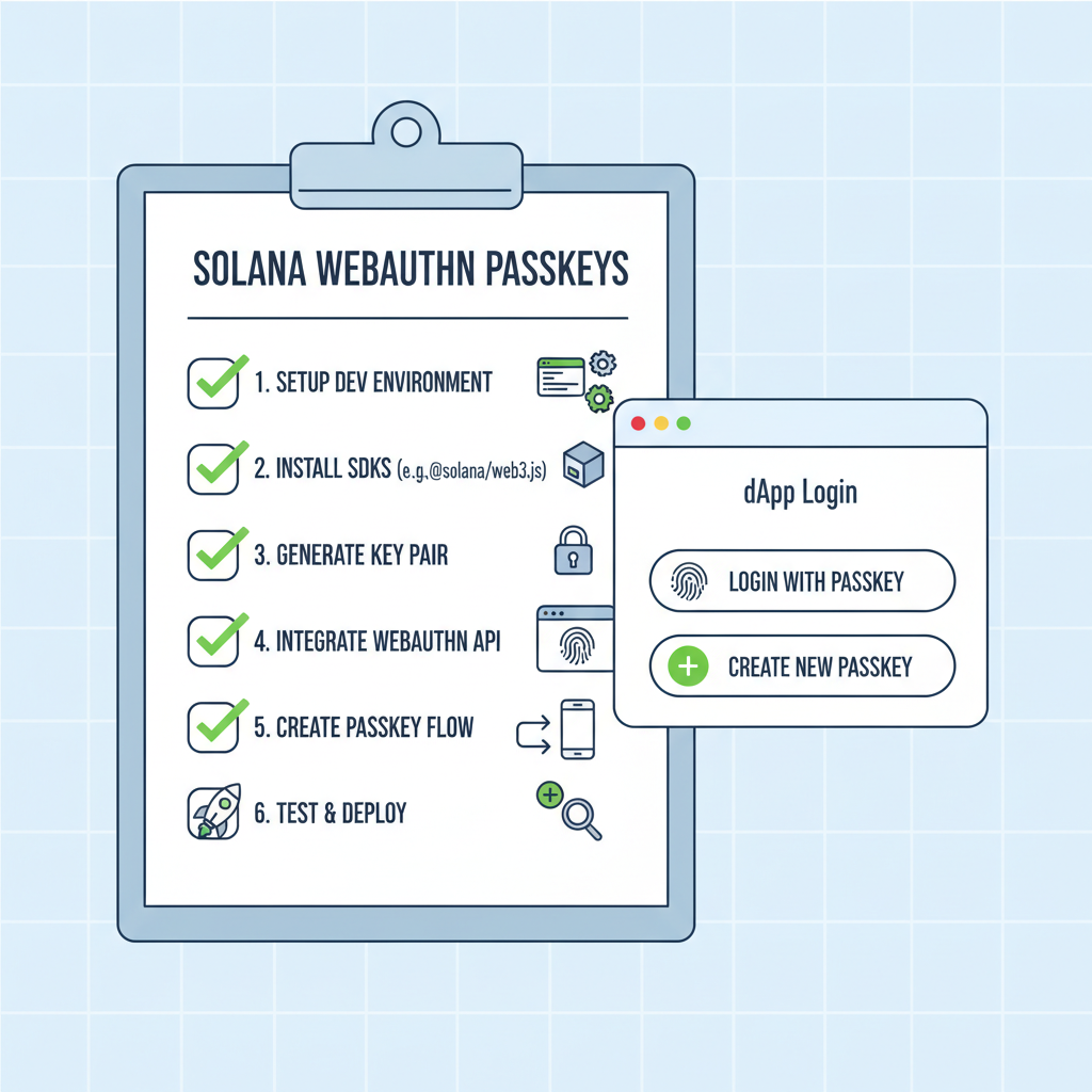 developer checklist prerequisites Solana WebAuthn passkeys clean UI