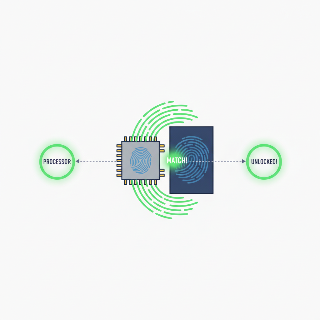 inside phone chip fingerprint waves matching template green glow --ar 16:9