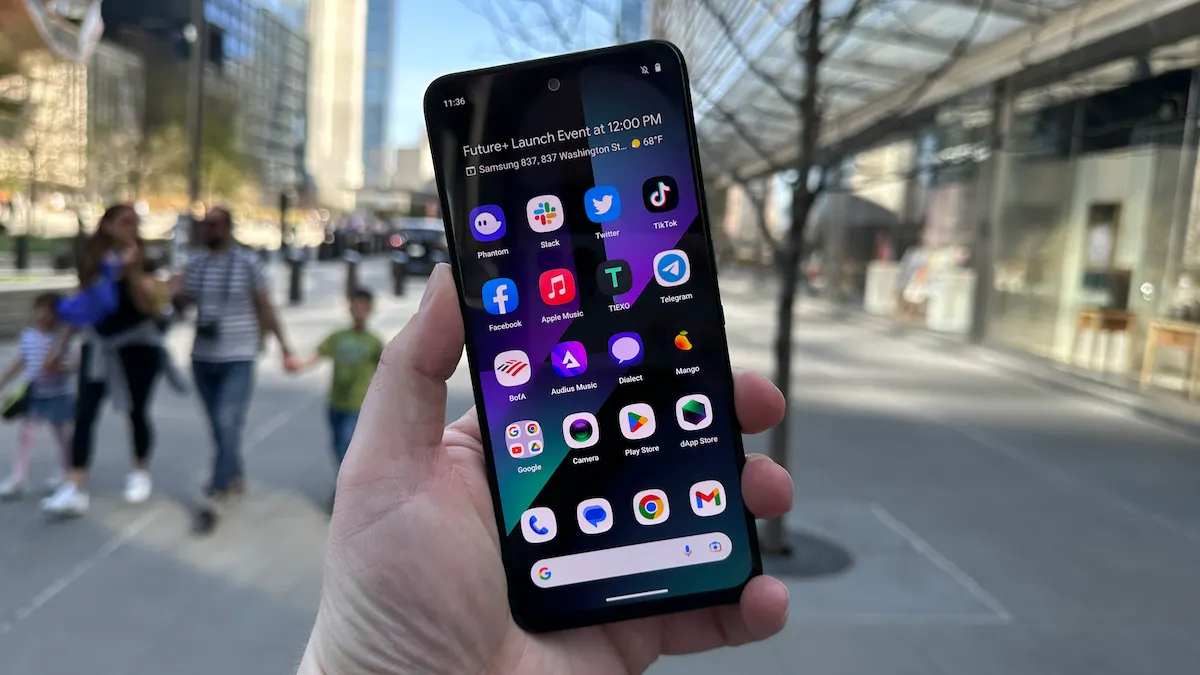 Sleek illustration of smartphone using Face ID to unlock seedless Solana wallet app displaying $84.41 SOL balance, showcasing WebAuthn passkey biometric security for crypto